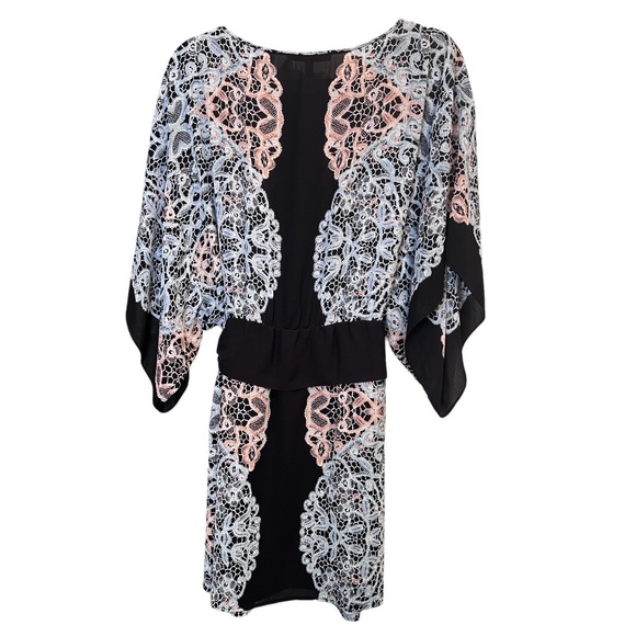 BCBGMaxAzria Black/Comb Lois Kimono Dress. - Picture 6 of 7